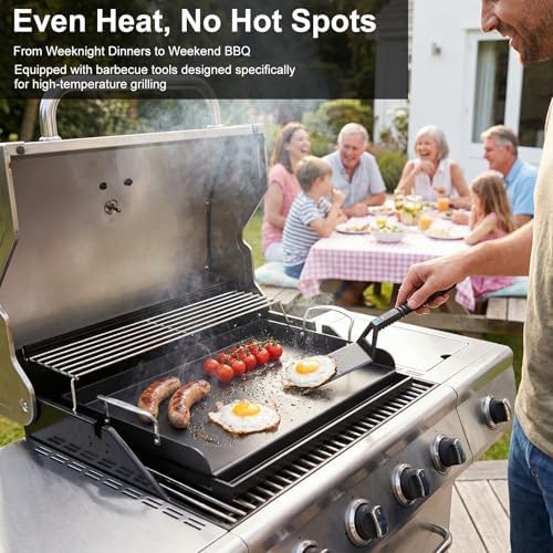 Cast Iron Griddle for Gas Grill with 5-Piece Griddle Tool Kit, 17" x 13"