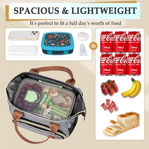 TuErCao Small Lunch Bag Lightweight Mini Insulated Lunch Box for Women Work Portable Soft Cooler for Picnic Travel Road Trips, Loncheras para Mujer, Stripes