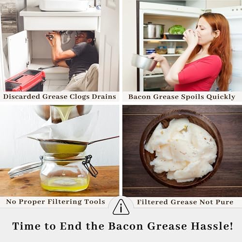 Ayerphalo 24oz Enamel Bacon Grease Container with Strainer, Farmhouse White