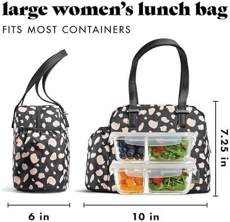 Fit & Fresh Lunch Bag For Women, Insulated Womens Lunch Bag For Work, Leakproof & Stain-Resistant Large Lunch Box For Women With Bottle Pocket, Long Straps, Zipper Closure Laketown Bag Black Cheetah