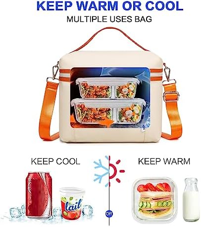 NOL 8L Insulated Lunch Bag for Women, Medium(normal), Cream/orange
