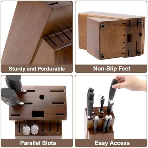RedCall Universal Knife Block Without Knives - 14 Slot Wooden Knife Holder for Countertop, Large Bamboo Knife Storage Organizer, Butcher Block Knife Stand for Kitchen