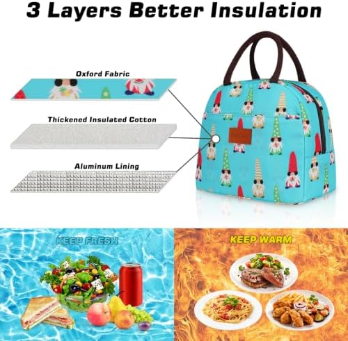 BALORAY Lunch Bag for Women Men Adult Lunch Box (Summer Gnomes),M