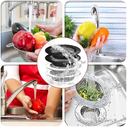 4 Pcs Stainless Steel Mesh Sink Drain Strainer, 4.5" Top / 3" Kitchen Filter Trap Basket with Large Wide Rim, Large Food Catch for Bathroom Bathtub Wash Basin Floor Drain Balcony RV Drain Hole