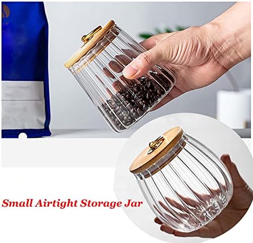 Small Glass Coffee Nuts Canister, Airtight Jar Bamboo Lid, 23 FL OZ, 2pcs