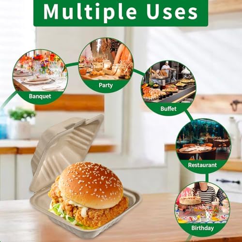 Aricsen Disposable 100 Pack 6×6 Inch Takeout Lunch Box Containers with Lids