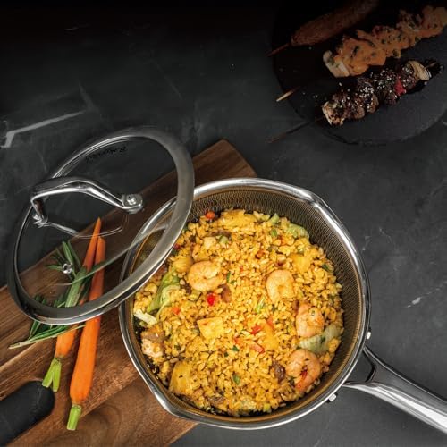 Hybrid Nonstick 4 QT Saucepan with Lid, Stainless Steel Stockpot with Honeycomb Texture,Compatible with All Cooktops,Dishwasher and Oven Safe