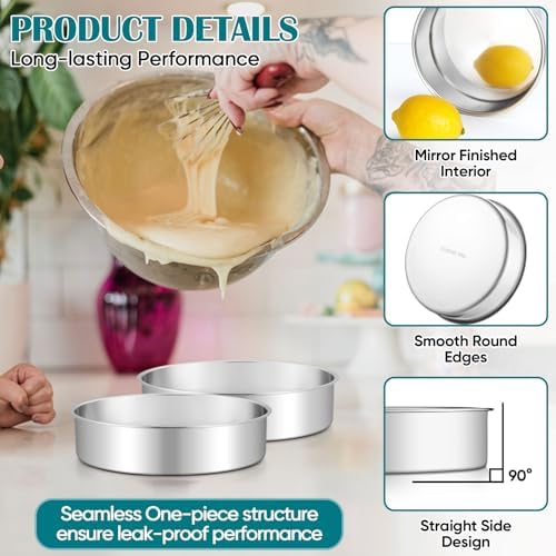 TeamFar 7 Inch Cake Pan Set of 2, Stainless Steel Round Cake Baking Pan