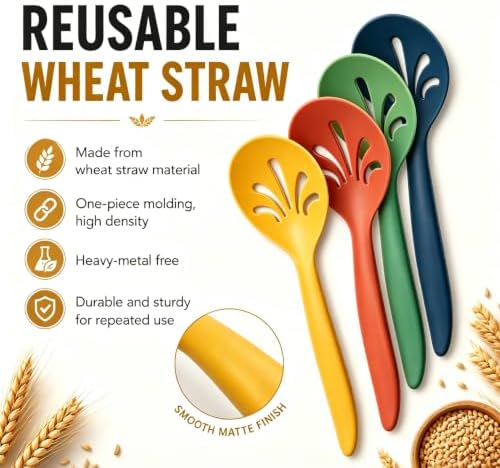 Reusable Plastic Serving Utensils Set of 16, 10" Wheat straw Large Serving set Serving Spoons/Slotted Spoons/Tongs/Sporks, for Party Buffet Catering (Orange/Blue/Yellow/Green, Not for Cooking)