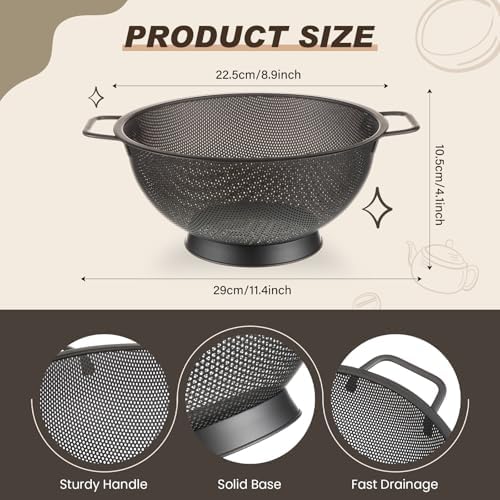 Norme 4 Quart Black Colander and 3 Metal Fine Mesh Strainer Set