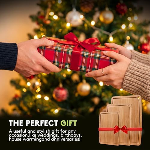 Bamboo Cutting Boards for Kitchen [Set of 2],Carbonized Wood Cutting Board Set with Deep Juice Groove for Chopping Meat, Vegetables, Fruits, Nuts,Lightweight & Durable,Ideal Kitchen Gift