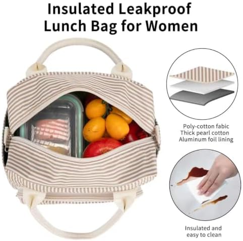 Lunch Bag Women Lunch Box for Women Adult Cute Insulated Lunch Bag Lager Cooler Lunch Tote Bags for Work Picnic (Brown Stripes)