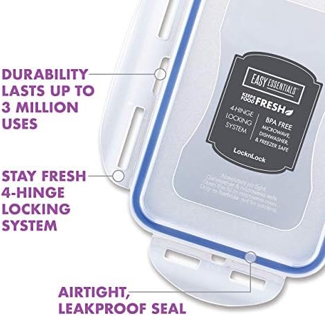 LOCK & LOCK Easy Essentials Food Storage lids/Airtight containers, BPA Free, 14 Piece - Tall Rectangle, Clear
