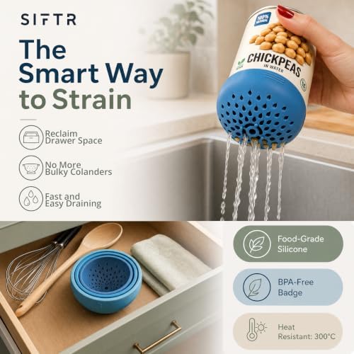 Can Strainer for Canned Goods - Set of 3 Space Saving Colanders