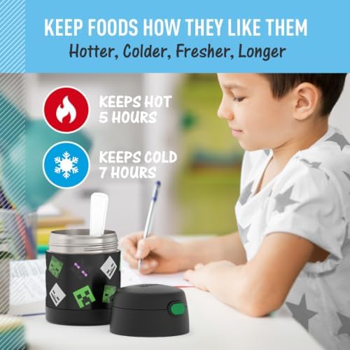 THERMOS FUNTAINER Kids Food Jar with Spoon, 10oz, Minecraft