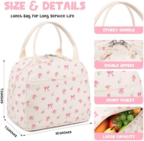 Bluboon Lunch Bag for Women Men Cute Corduroy Lunch Tote Bags Reusable Insulated Lunch Box Large Capacity Reusable Insulated Cooler for Work Picnic or Travel