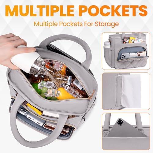 Artelaris Lunch Bag Women, Adult Insulated Lunch Box, Leakproof Lunch Cooler Bag, Reusable Large Lunch Cooler for Work, Picnic, Travel (Grey)