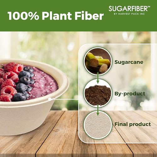 16oz Compostable Paper Bowls Disposable Round Natural Soup Bowls, 125 Count