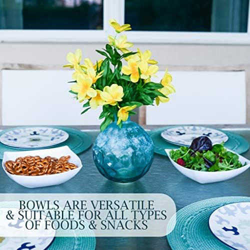 PLASTICPRO Disposable 32 ounce Square Serving Bowls, Party Snack or Salad Bowl, Medium Plastic Elegant White Pack of 4