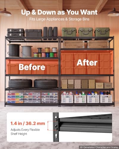 VEVOR Storage Shelves, 5-Tier 3000 lbs Garage Shelving 60 x 24 x 77 in