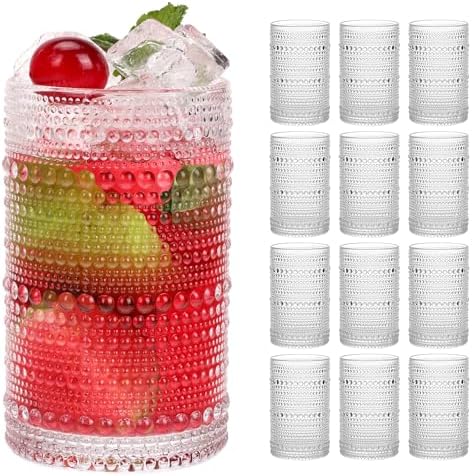 Moretoes Large 15oz Hobnail Drinking Glass Set of 12