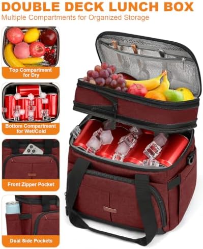 Pritent Lunch Box for Men Women Double Decker Insulated Lunch Bag for men