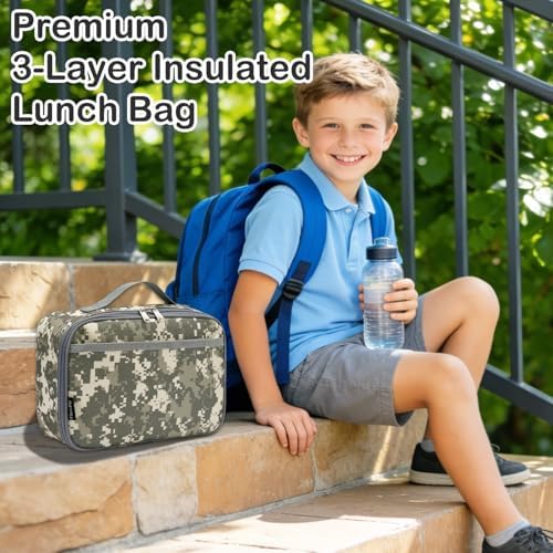 FlowFly Kids Lunch box Insulated Soft Bag Mini Cooler Back to School Thermal Meal Tote Kit for Girls, Boys, Digital