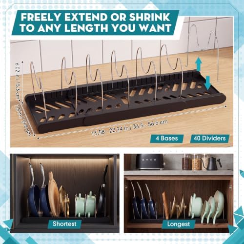 Sieral 4 Pack Expandable Pots and Pans Organizer Under Cabinet,Black