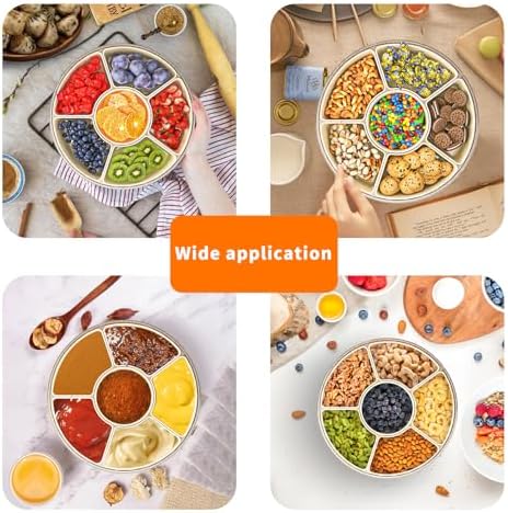 Small Divided Serving Tray with Lid and Handle, Stackable Snackle Box Container for Fruits Candy Organizer, Portable Spinning Rounded Veggie Tray for Kitchen, Party, Trave and Picnic-2 Pack