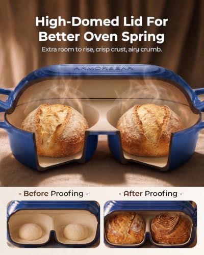 Sourdough Bread Baking Kit with Double Loaf Cast Iron Bread Pan, Blue