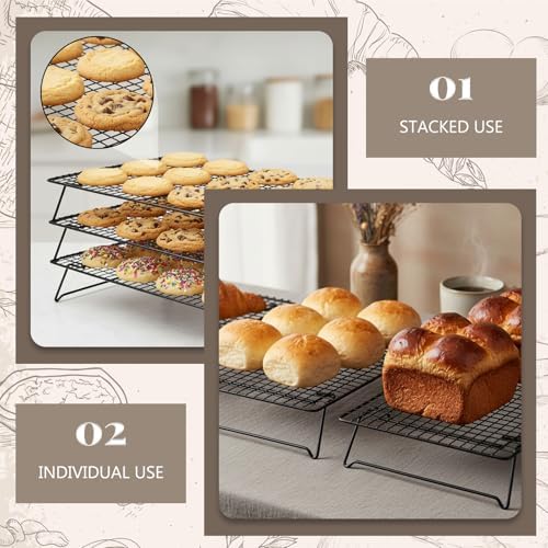 3-Tier Stackable Wire Cooling Rack with Legs, High-quality Carbon Steel, 17" x 11" Cooling Rack for Cooking and Baking, 100 Pcs 6in Baking Paper, Nonstick, for Cookie, Pizza, Bread, Barbecue