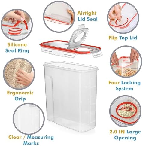 Shazo 2 PC (2.5L / 15.4 Oz) Small Airtight Cereal Containers with Lids
