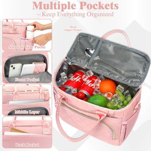 GYEUKHAM Insulated Lunch Bag for Women Men,Extra Large Lunch Box, Leakproof Reusable Cooler Tote for Adult, Everyday Soft Lunch Tote Bag for Work College Picnic Travel,Pink
