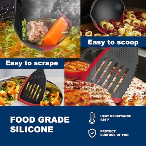 Spatula and Ladle Set, Multi-Functional Silicone Edge Cooking Utensil Set with Heat Resistant, Dishwasher Safe & Non-Scratch Design for Non-Stick Cookware