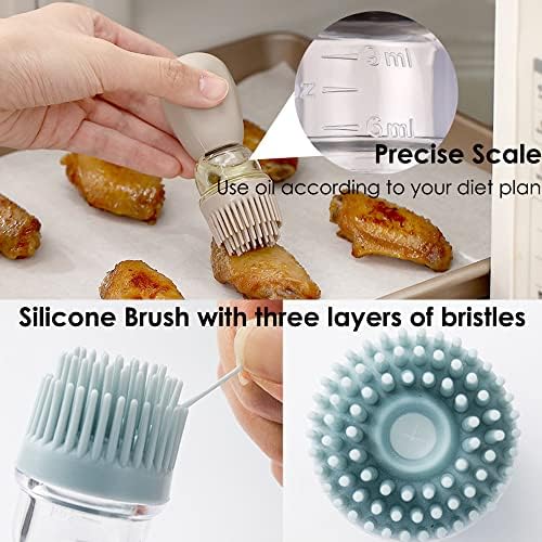 Oil Dispenser with Brush - 2 Pack Glass Olive Oil Dispenser Bottle with Basting Brush for Cooking Frying Baking Kitchen 180ml, T-OB21 Blue