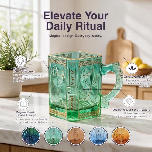 FACE N FACE Spellbook Glass Mug with Dragon Handle, Green