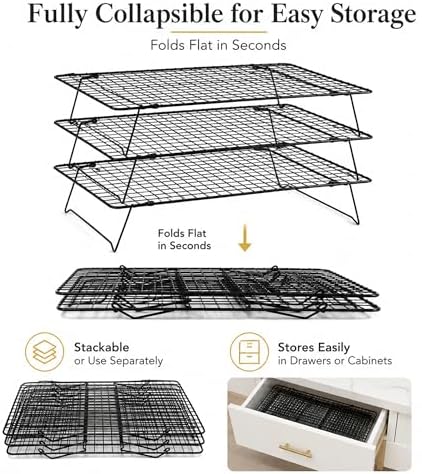 Cooling Rack 16"x10", 3-Tier Stackable & Collapsible Cooling Racks