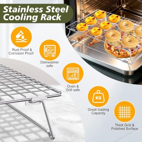 13 * 9.4 IN 2-Tier 304 Stainless Steel Cooling Rack with a kitchen tong