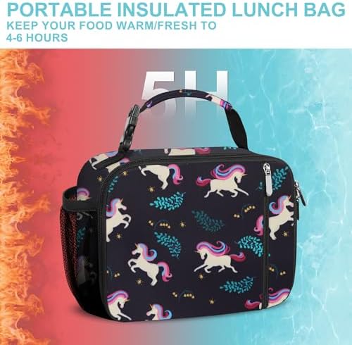 esouler Lunch Box Kids Insulated Lunch Bag for Boys & Girls Durable Children Lunchbox for School with Water Bottle Holder-Purple Unicorn