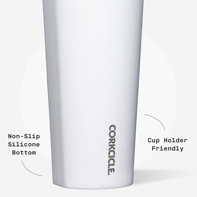 Corkcicle Cold Cup Insulated Tumbler with Straw - Keeps Drinks Cold for 12 Hours - Triple-Insulated Stainless Steel - Leak-Resistant Lid - Summer Drinkware Gift - 24 oz - Gloss White