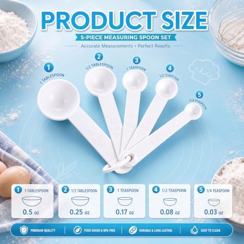 Frienda 20 Pcs White Plastic Measuring Spoons for Kitchen Baking