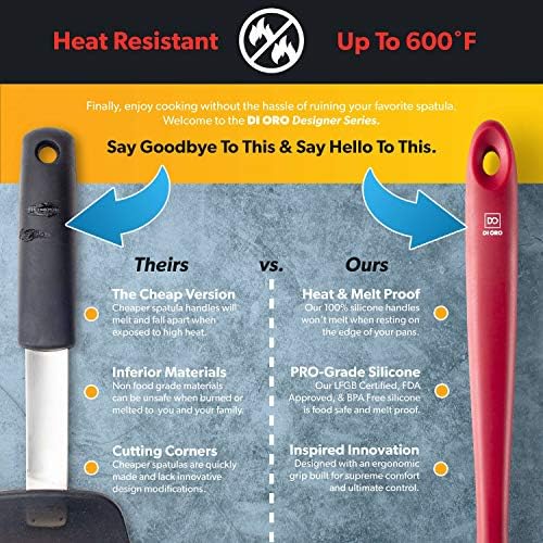 DI ORO Silicone Ladle - Soup & Serving, 600F Heat Resistant, Red