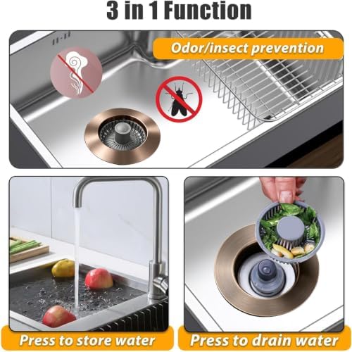 Anlige Kitchen Sink Drain Strainer, 3 in 1 Pop Up Kitchen Sink Stopper