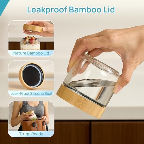 Vtopmart 8 Pack 10oz Glass Overnight Oats Containers with Bamboo Lids
