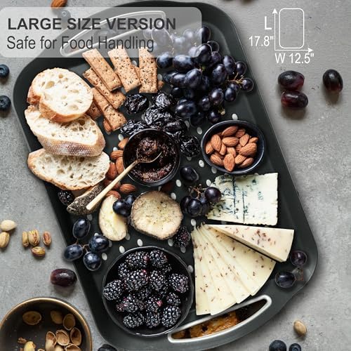 Large Anti-Slip Serving Tray with Handles, 17.8" x 12.5", Black