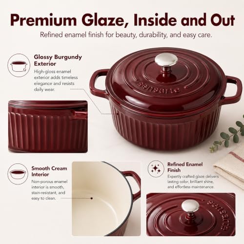 SENSARTE 5.5QT Dutch Oven with Lid, Enameled Cast Iron Dutch Pot Oven Safe