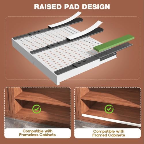 Seinloes 4 Pack Pull Out Cabinet Organizer Expandable Width(15"-25") and Depth(17"-24"),Slide Out Drawers With Raising Pad for Framed Cabinets,No Drill Roll Out Shelves for Kitchen,Bathroom,White