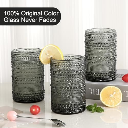 ZMOWIPDL Drinking Glasses Set of 6,15 oz Grey Hobnail Glass Cups