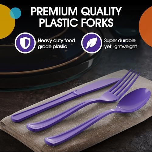 Party Solids Purple Plastic Silverware 150 Pcs Purple Cutlery Set