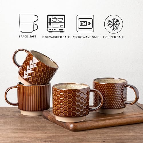 GBhome 6 OZ Stackable Coffee Mugs Set of 4, Ceramic Coffee Cups Set